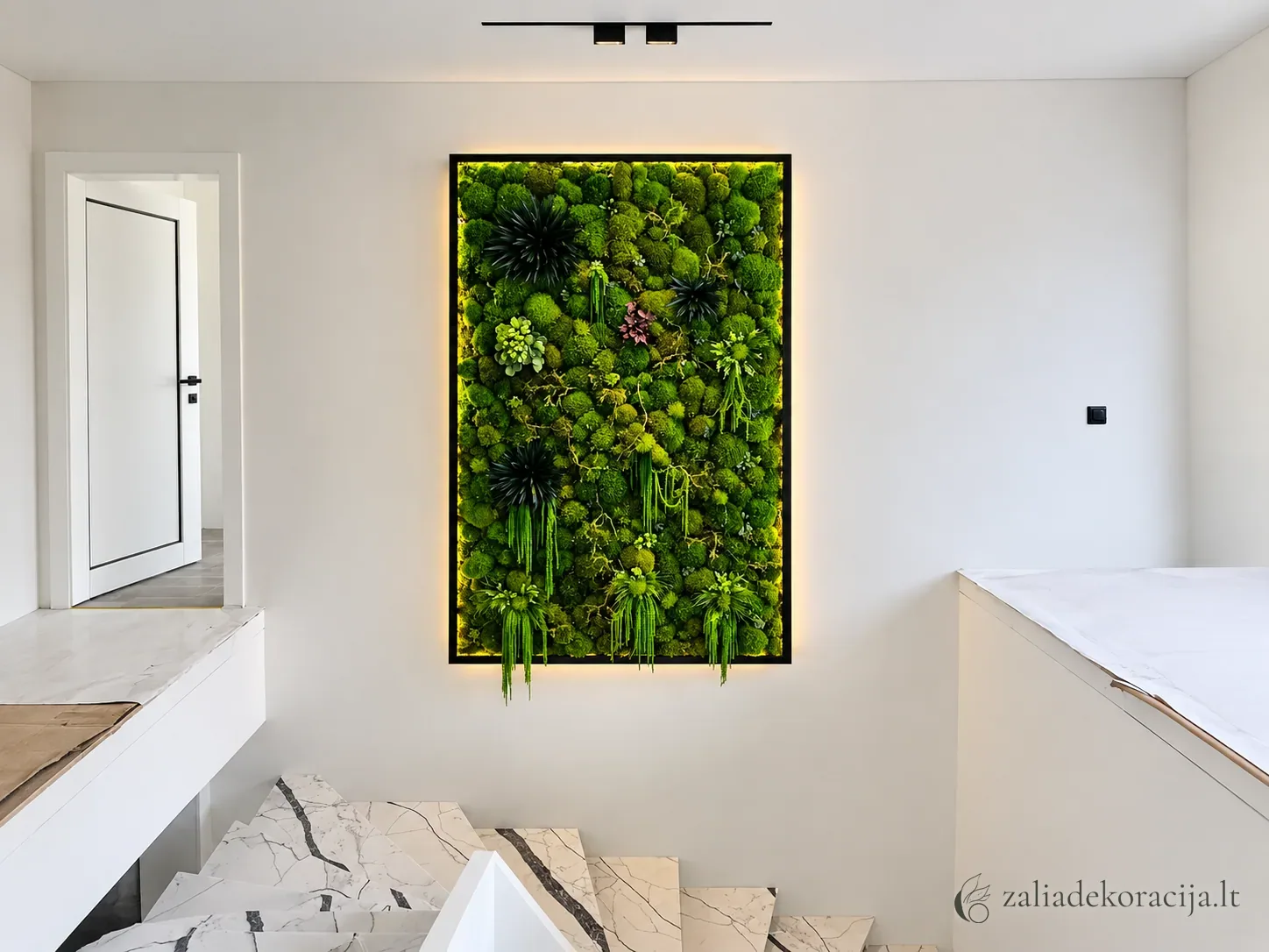 Mistinis stabilizuotų samanų paveikslas laiptinėje — paveikslai, 1,40 × 2,50 m