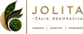 Jolita – žalia dekoracija · samanos, logotipai, interjeras